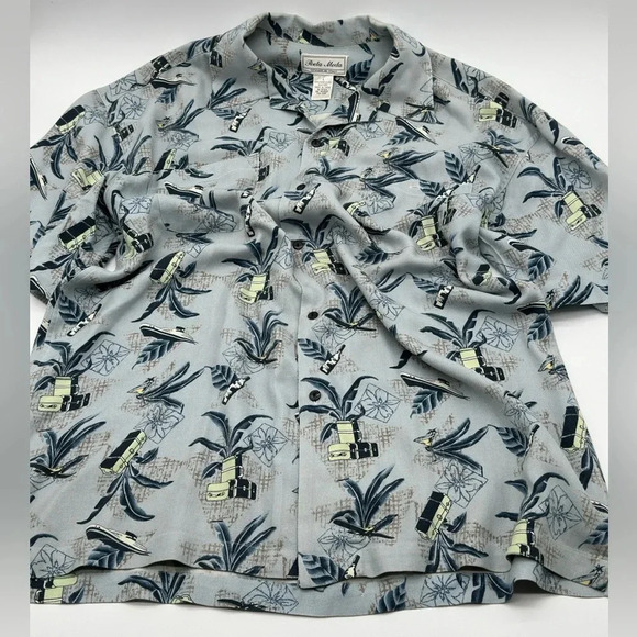 Men’s 100% Silk Shirt Poeta Moda Beach Shirt Size L Palm Trees - Picture 1 of 6